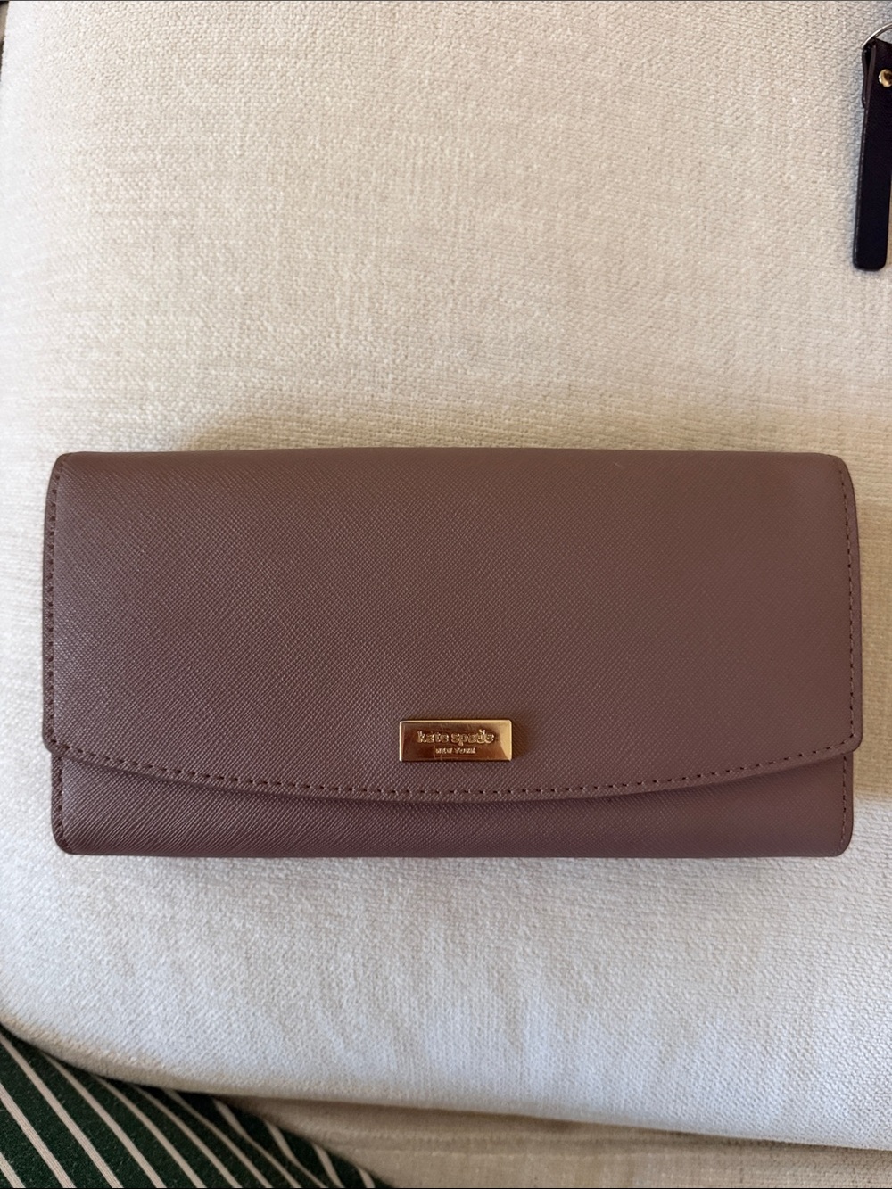 kate spade Mauve Saffiano Leather Continental Wallet with Gold Plaque